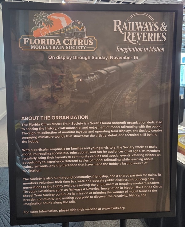 Florida Citrus Model Train Society — Railways and Reveries: Imagination in Motion exhibition sign